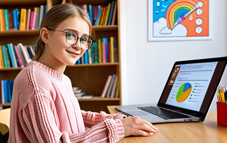 **
Prompt: A young, stylish German student wearing trendy glasses and a comfortable sweater, sitting at a desk with a bright, modern laptop displaying an adaptive learning platform interface. The interface shows interactive exercises and a progress bar. In the background, a bookshelf filled with colorful books and a motivational poster in German about lifelong learning. The scene is well-lit, with a focus on positive energy and personalized education. Style: modern, digital art, vibrant colors, focus on user experience.
**