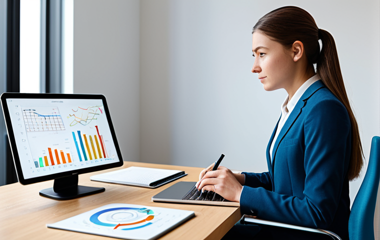 A focused young adult, fully clothed in modest professional attire, sitting at a sleek modern desk with a tablet, engaging with a personalized learning interface. The environment is a bright, minimalist study space with subtle digital lines and graphs indicating data flow and an adaptable learning path around them. Professional photography, high detail, realistic, vibrant colors, perfect anatomy, correct proportions, natural pose, well-formed hands, proper finger count, natural body proportions, safe for work, appropriate content, family-friendly.