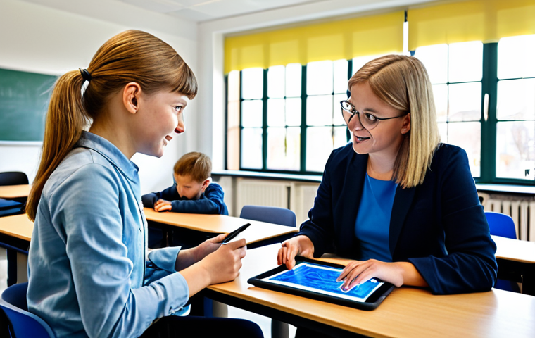 디지털 학습의 기술적 측면 - Modern Classroom with Interactive Learning**

"A bright, modern classroom setting in Germany, featur...