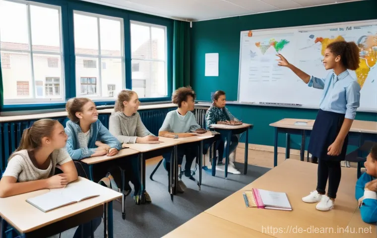 디지털 학습의 성과 비교 - Prompt 1: Dynamic German Classroom with Digital Integration**