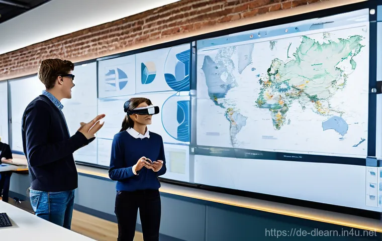 디지털 교육학 - **Prompt:** A vibrant, futuristic German classroom filled with diverse primary school children (ages...