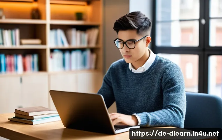 혼합형 온라인 학습 - **Prompt:** A young adult, male or female, in their late 20s, with a relaxed and focused expression,...