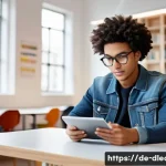 디지털 학습의 개인 맞춤형 전략 - **"A diverse young adult (approximately 18-25 years old) seated comfortably at a clean, modern study...