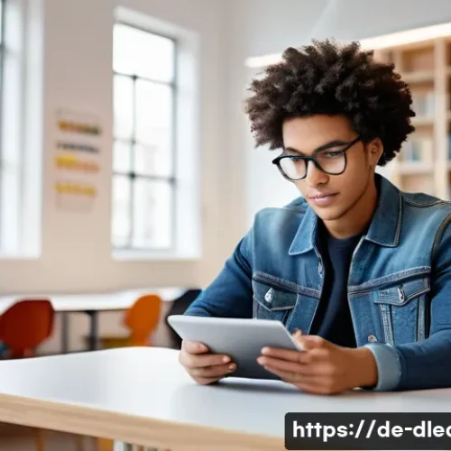 디지털 학습의 개인 맞춤형 전략 - **"A diverse young adult (approximately 18-25 years old) seated comfortably at a clean, modern study...