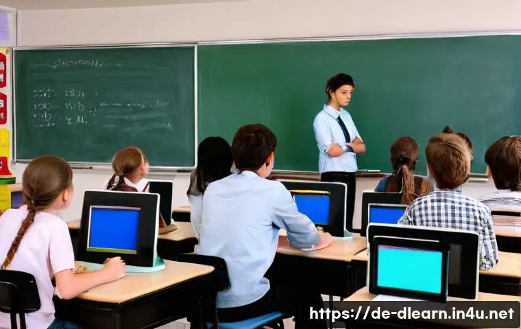 디지털 교육 정책 - **Prompt 1: The Struggling Digital Classroom**
    "A realistic depiction of a German secondary scho...