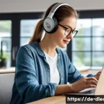 디지털 학습의 글로벌 트렌드 - A modern, bright home office setting in Germany showing a professional adult using a laptop and tabl...