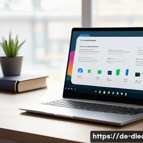 디지털 학습의 경험 개선 - A modern digital learning platform interface displayed on a sleek laptop screen in a cozy home offic...