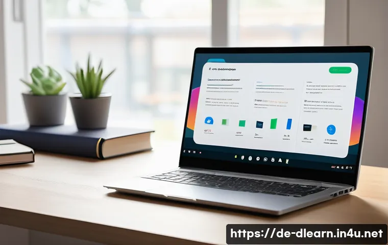 디지털 학습의 경험 개선 - A modern digital learning platform interface displayed on a sleek laptop screen in a cozy home offic...