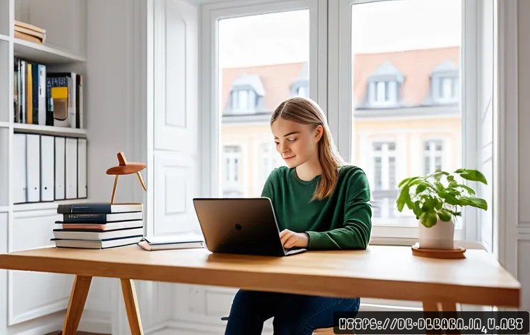 디지털 학습의 상호작용 - A modern home study setup featuring a young German adult sitting at a clean desk with a laptop open ...