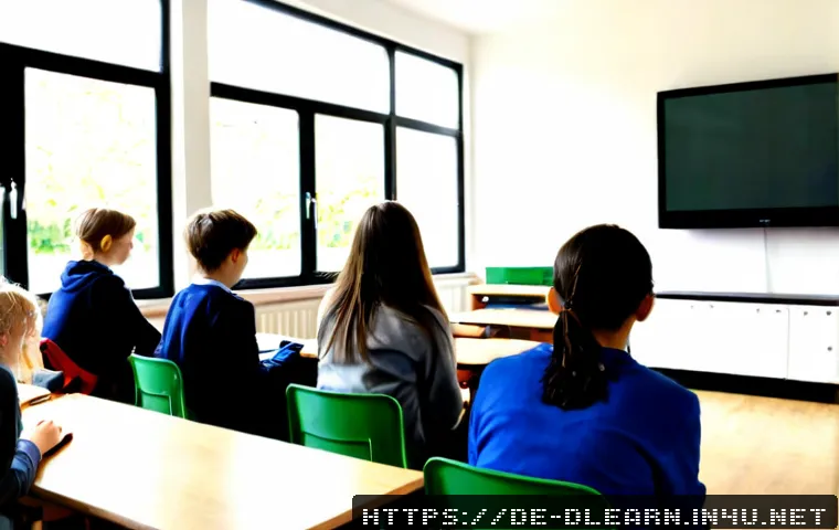 디지털 교육 플랫폼의 발전 - Photorealistic modern German secondary-school classroom during a digital learning session, diverse t...